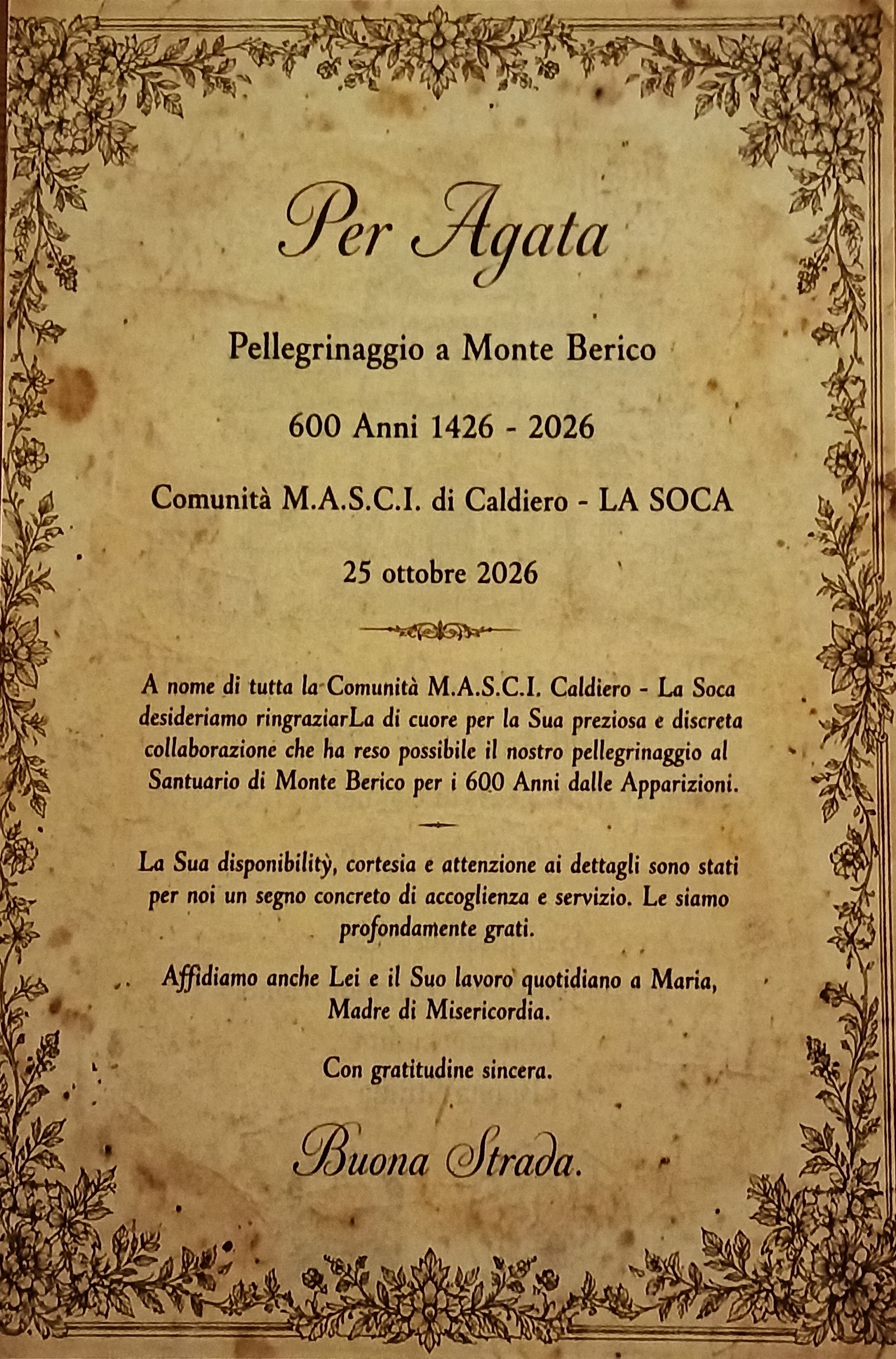 Retro della pergamena della signora Agata