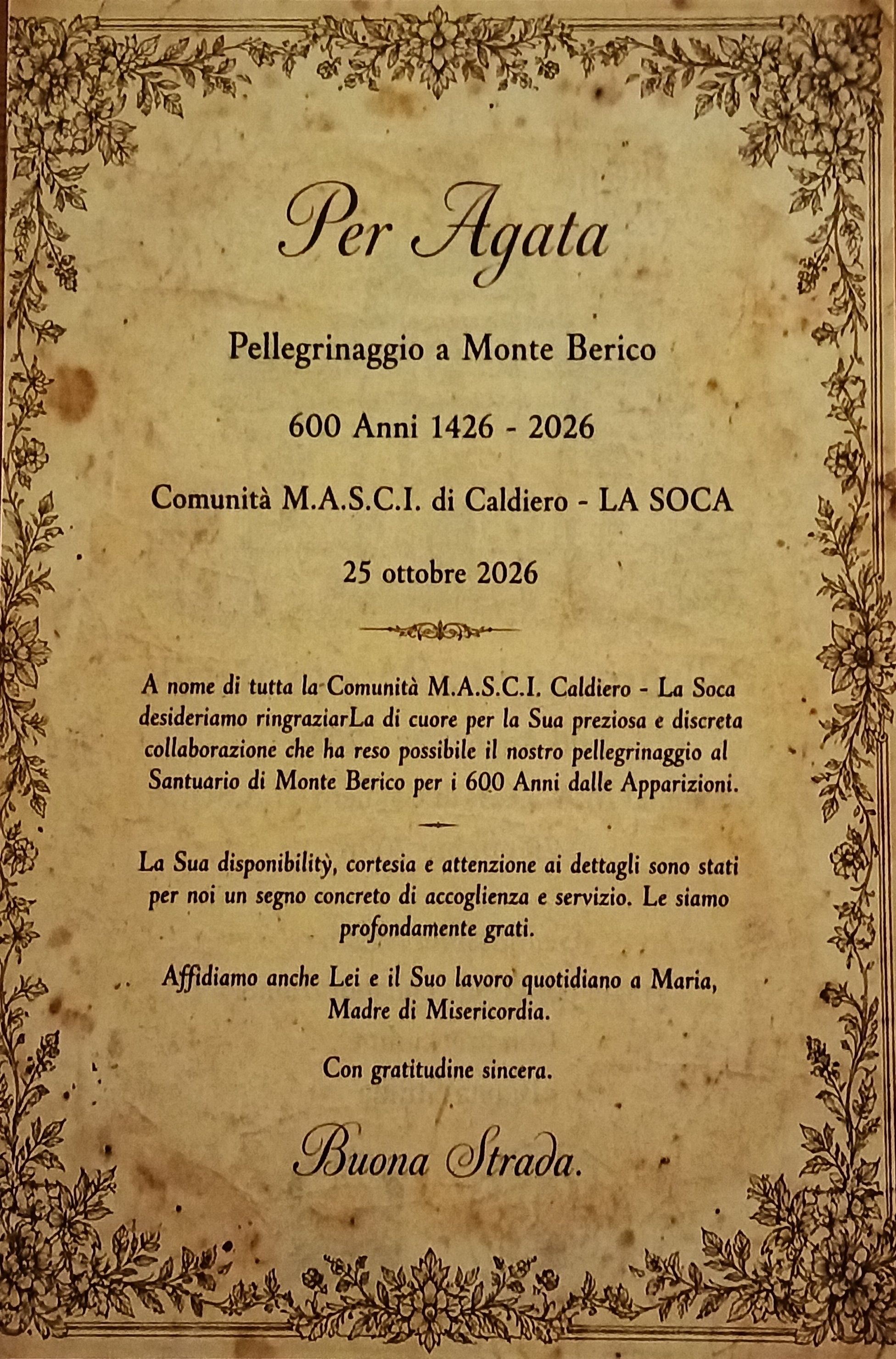 Retro della pergamena della signora Agata